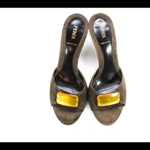 🔥🔥”FENDI”🔥🔥SUEDE🔥🔥OPEN TOE KITTEN HEEL🔥🔥 - Picture 3 of 9
